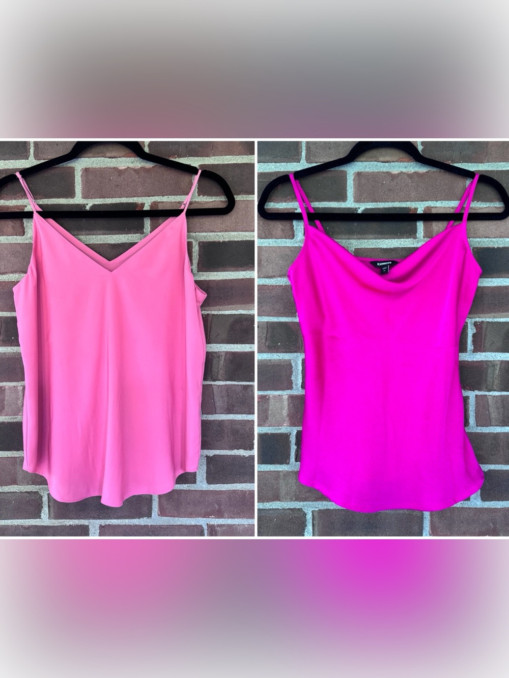 Lot of 2 Express XS Cami Tops Pink & Hot Pink Sleeveless Adjustable Straps